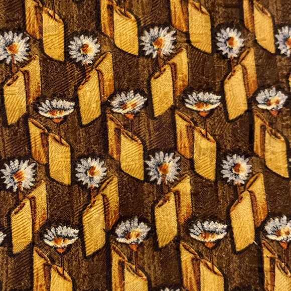 Ermenegildo Zegna Silk Daisy Geometric Brown Yellow White Vintage Tie